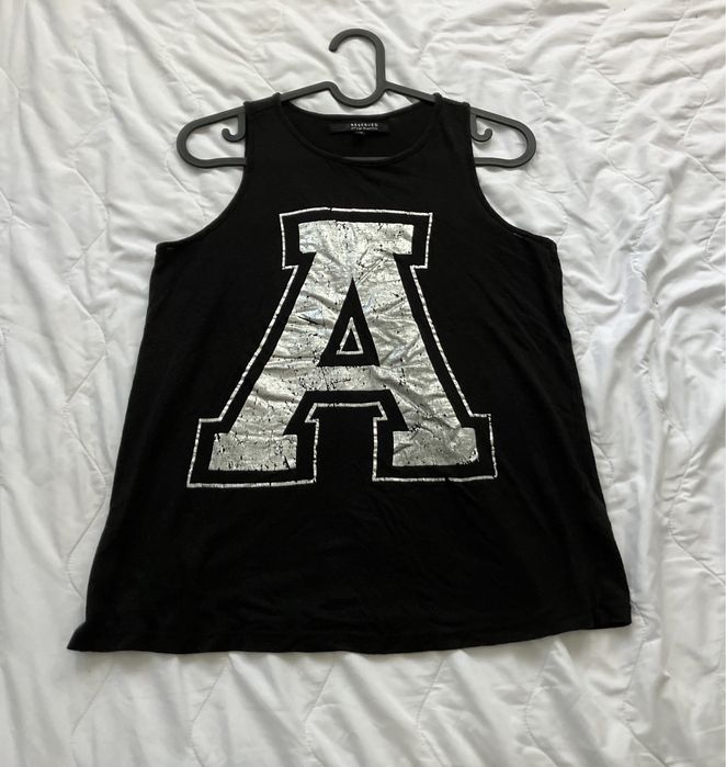 Casualowy, stylowy, rockowy, czarny tank top XS, Reserved, len/wiskoza