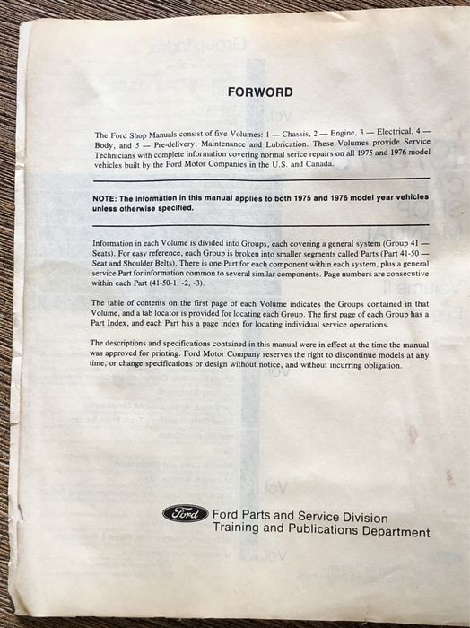 Książka Silnik Ford 1975 76 Car Shop Manual Engine vol 2 retro mechani
