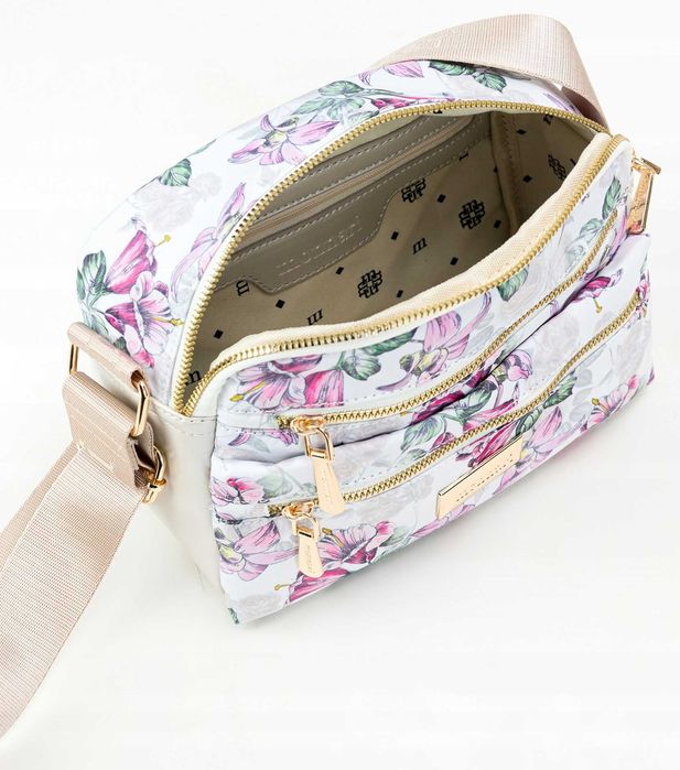 Monnari Torebka Damska Listonoszka Kwiatowy Wzór Letnia Biała Kolory