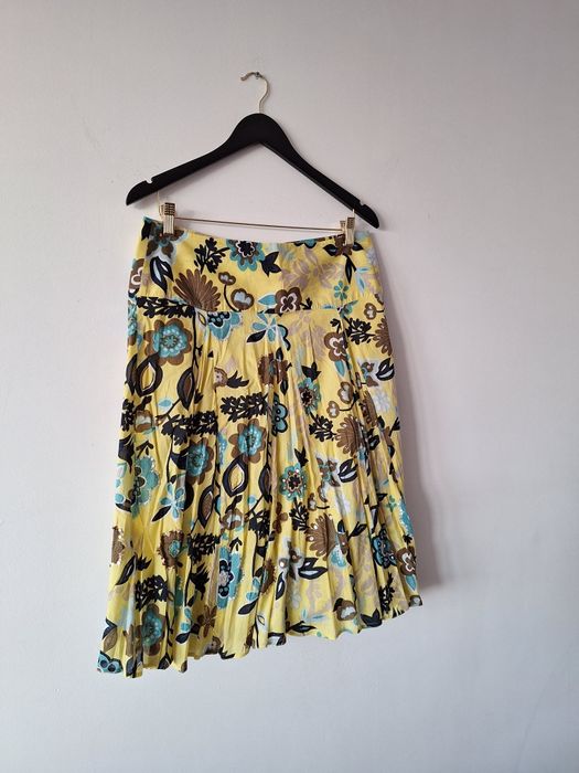 Spódnica spódniczka żółta do kolan w kwiaty rozmiar 40 L