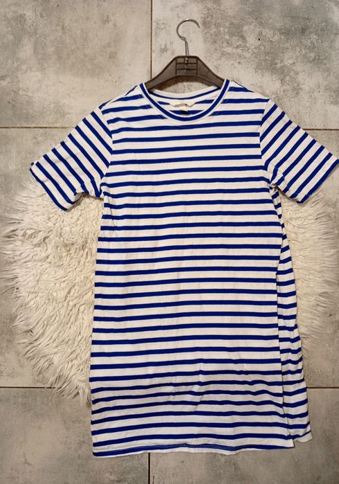 H&M Mama sukienka ciążowa w paski biało -niebieska  rozmiar S