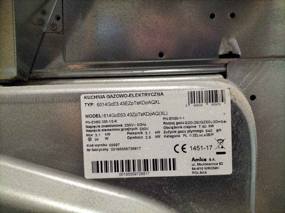 Sprzedam kuchenkę gazową Amica