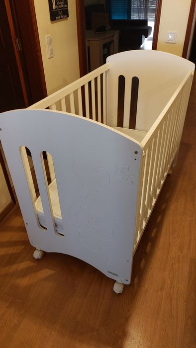Berço Micuna branco+colchão Pikolin+roupa de cama