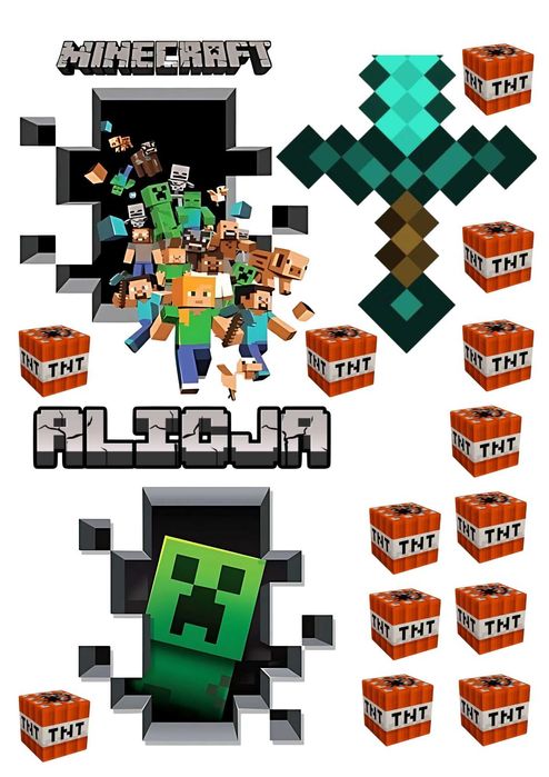 Wydruki na jadalnym papierze cukrowym A4 kotki MINECRAFT–na tort