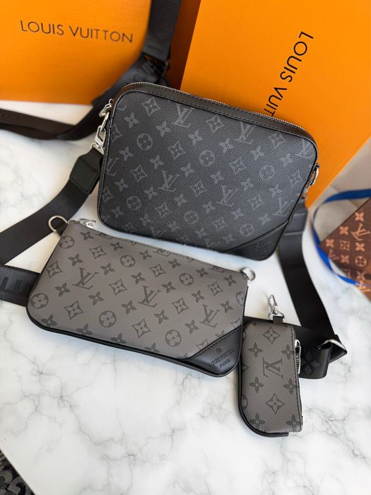 Сумка мужская серая Louis Vuitton trio чоловіча луі вітон сіра