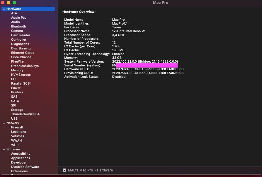 MAC PRO 2019 12 Core 32Go RAM 250Go Drive + 2 x PCIe Sonnet para DDs