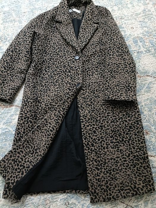 S/36 Zara płaszcz w panterkę z wełną wełniany premium