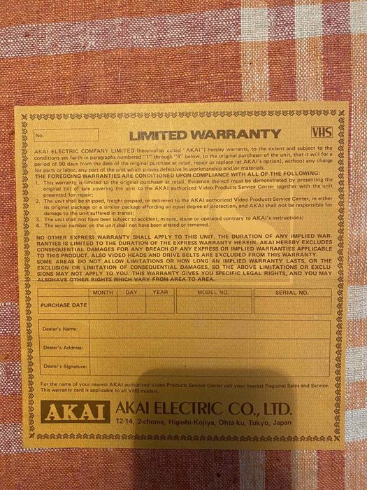 Видеомагнитофон Akai, Японія
