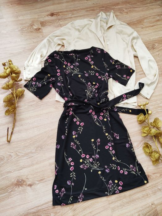 Next черное женское платье в цветочный принт миди сукня жіноча чорна