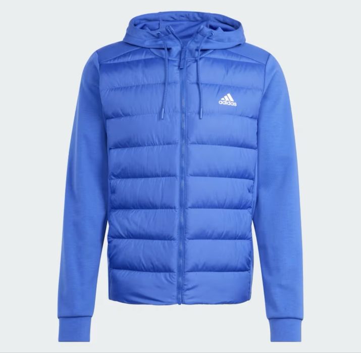 синя чоловіча гібридна пухова куртка adidas Essentials Hybrid Down Hooded Jacket