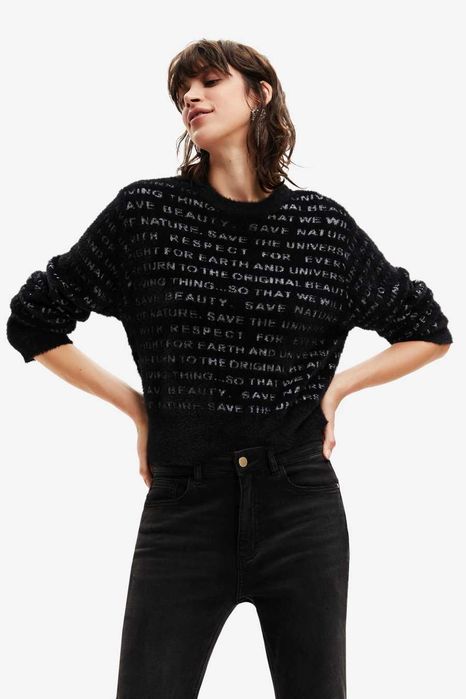 Desigual Sweter manifesto czarny
