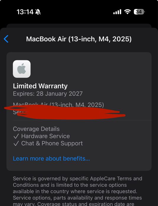 Apple Macbook Air 13.6 M4 2025 16GB RAM 512GB SSD Silver IL6770