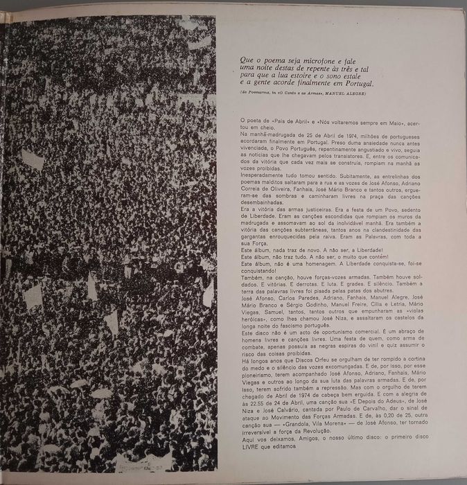 José Afonso + Adriano + Fanhais, etc.	- - - -A Força das Palavras	- LP