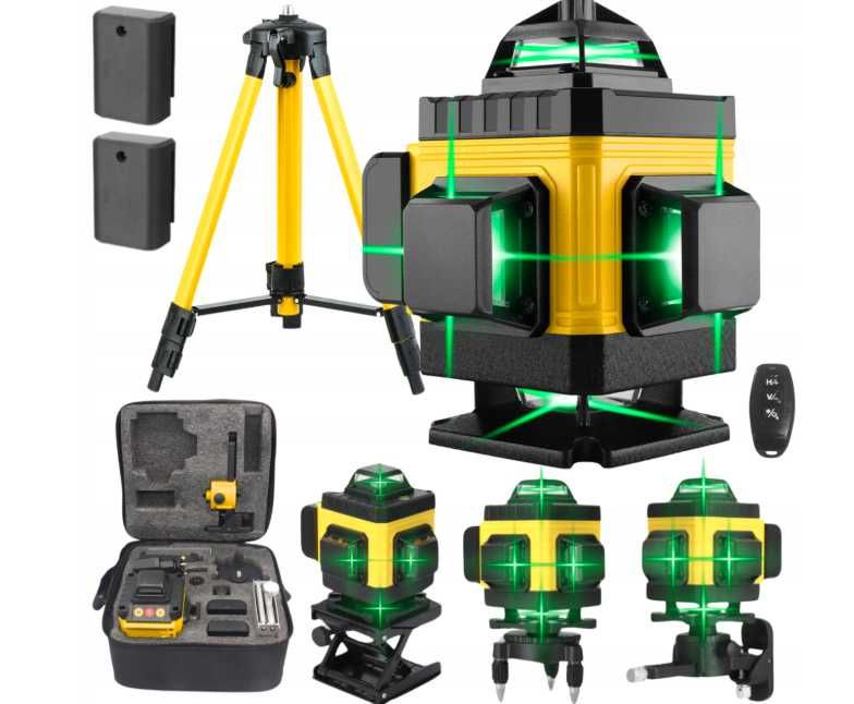 Poziomnica laserowa 4D 16 linii krzyżowa 360° z statywem