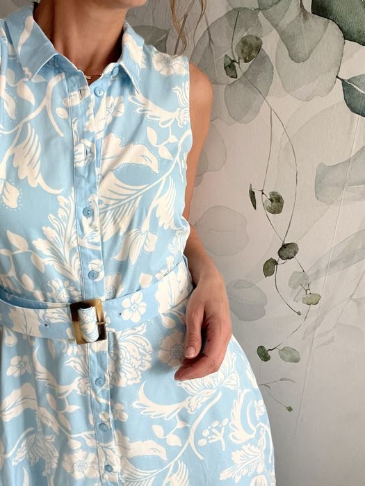Sukienka szmizjerka lato kwiaty pasek dluga m