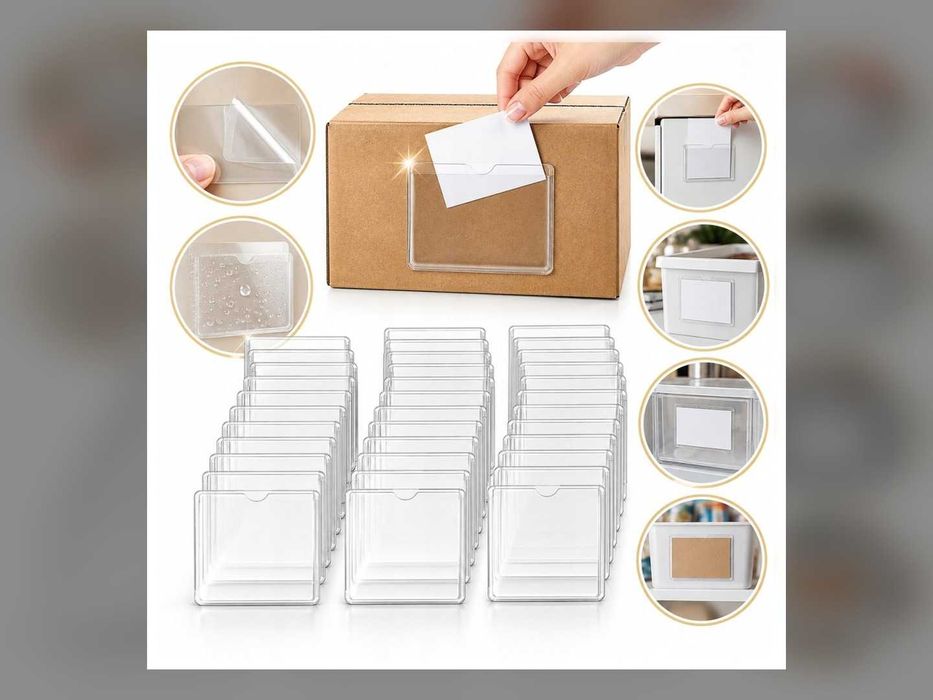 Uchwyty Na Etykiety Samoprzylepne 100 szt. 5,5x5 cm Przezroczyste Kieszenie Na Opisy Organizer
