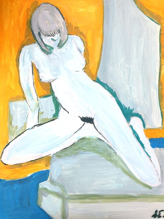 Nu - pintura em guache assinada com passepartout