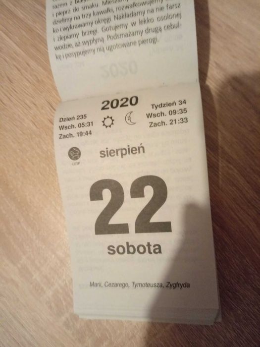 Kartka z kalendarza różne roczniki