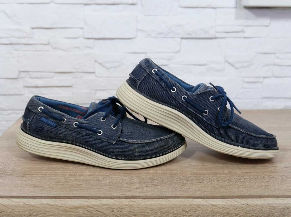 Skechers buty mokasyny jeansowe granatowe lekkie wygodne 42