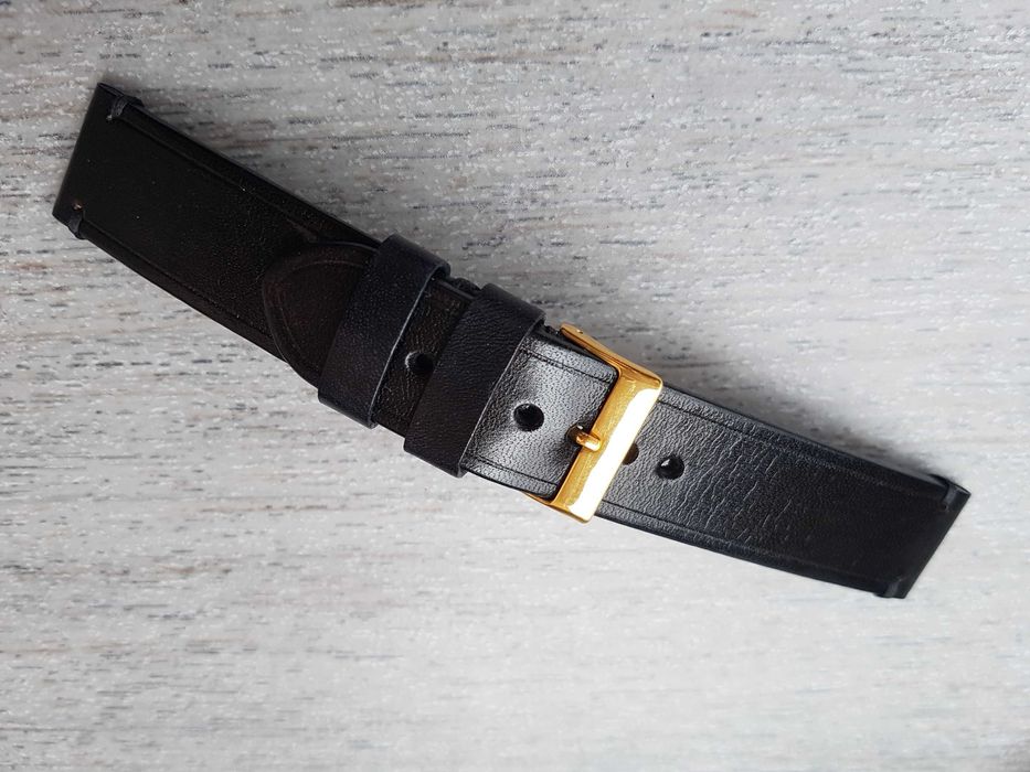 Gruby czarny skórzany pasek zegarka 22 mm