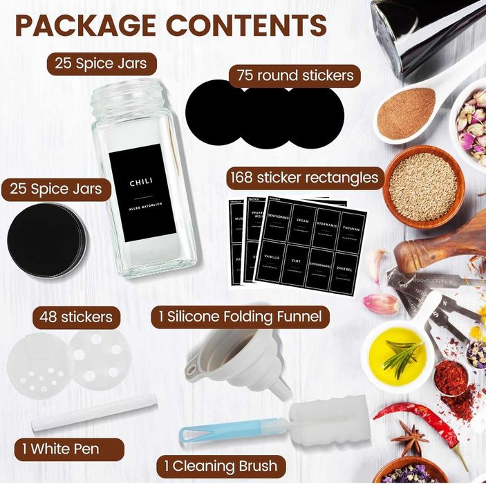 25 frascos especiarias e acessórios de organização - NOVO ENVIO GRÁTIS