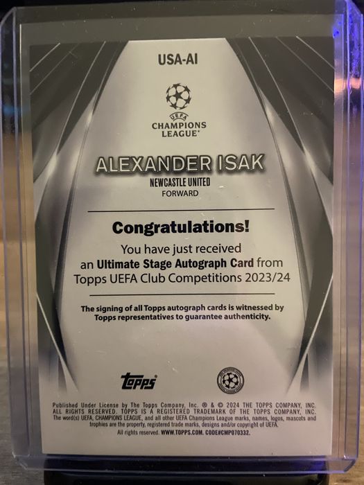 Auto isak ultimate stage topps club competitions