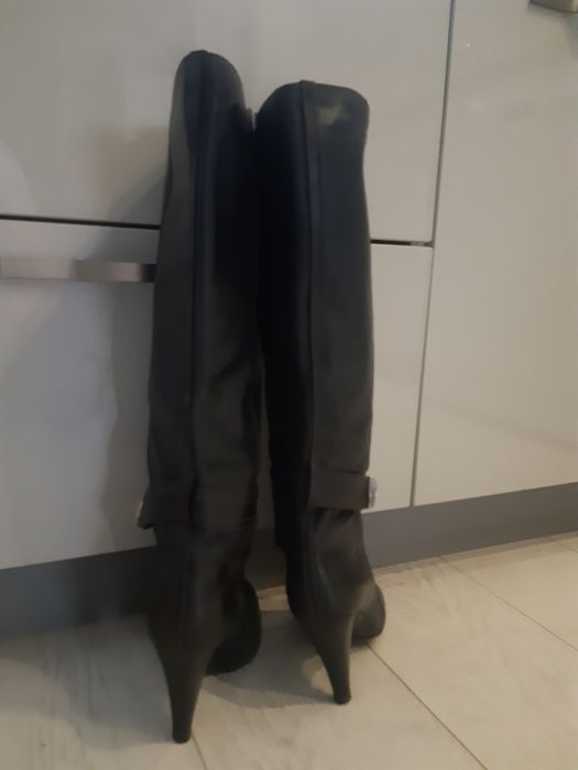 Kozaki na obcasie. Skóra,  Brąz. 38. Made in Italy