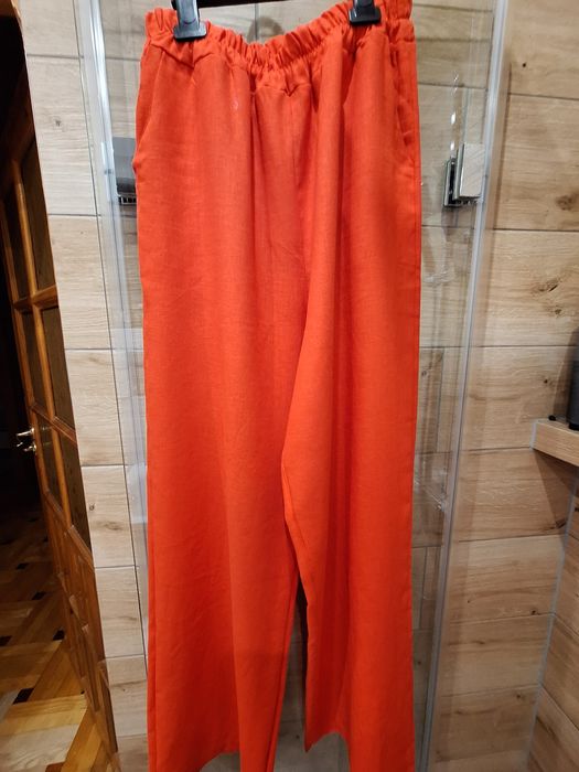 Lniane czerwone spodnie uni