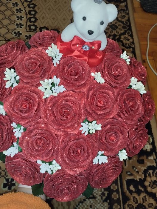 Букет на день закоханих з атласної стрічки