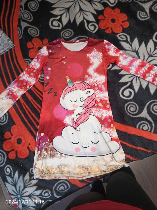 Sukienka czerwona welurowa święta jednorożec