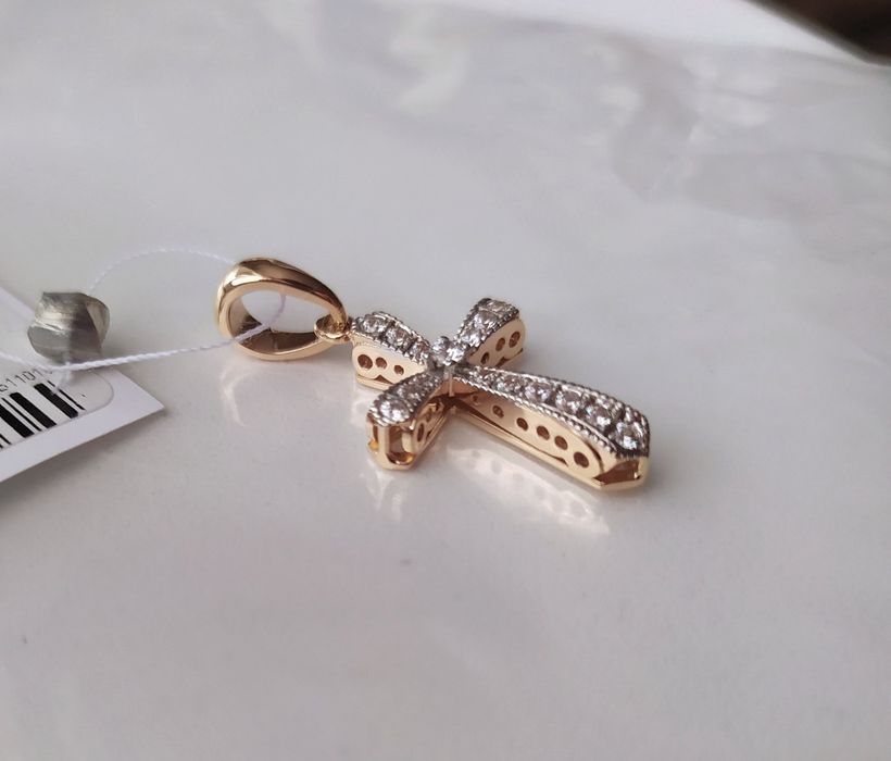 Золотий хрестик жіночий, шкіряний шнурок