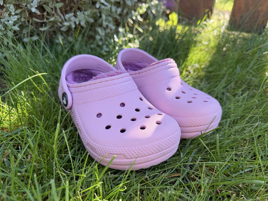 Оригінальні дитячі утеплені крокси, рожеві резинові шльопанці crocs classic c3/19/11см