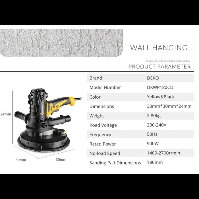 D70- Lixadora DEKO DKWP180CD 900W Lixadeira drywall polimento luz LED