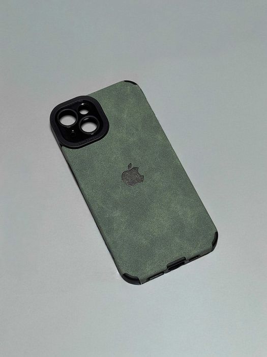 Зелений силіконовий чохол вельвет еко-замш з логотипом на айфон iPhone