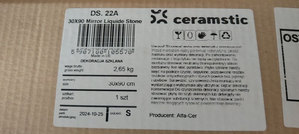 Płytka ścienna szklana dekor Mirror Liquide Stone 30x90 Castorama