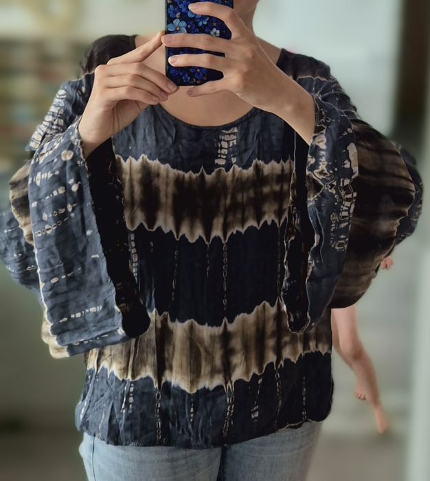 Śliczna zwiewna bluzka damska S M 100% rayon szerokie rękawy