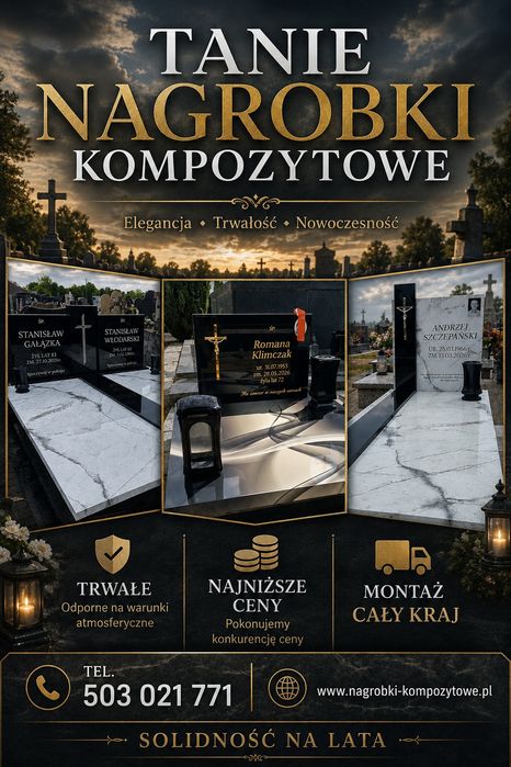 Tanie Nagrobki Kompozytowe 2999 zl montaż Cały Kraj