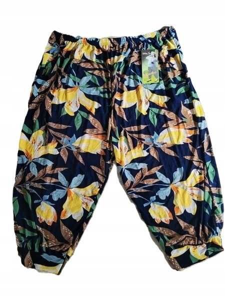 Bamboo spodenki alladynki 4XL-6XL granat żółte kwiaty