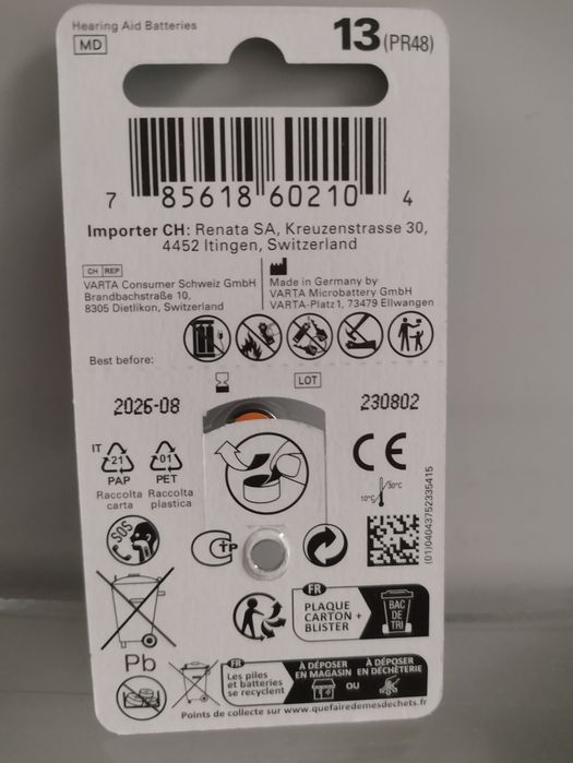 Батарейки ZA 13. Renata. Лучшие.  Оригинал.