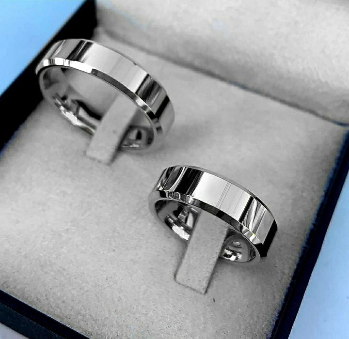 Elegancki Komplet SREBRNYCH Obrączek Ślubnych Profil Płaski Fazowany