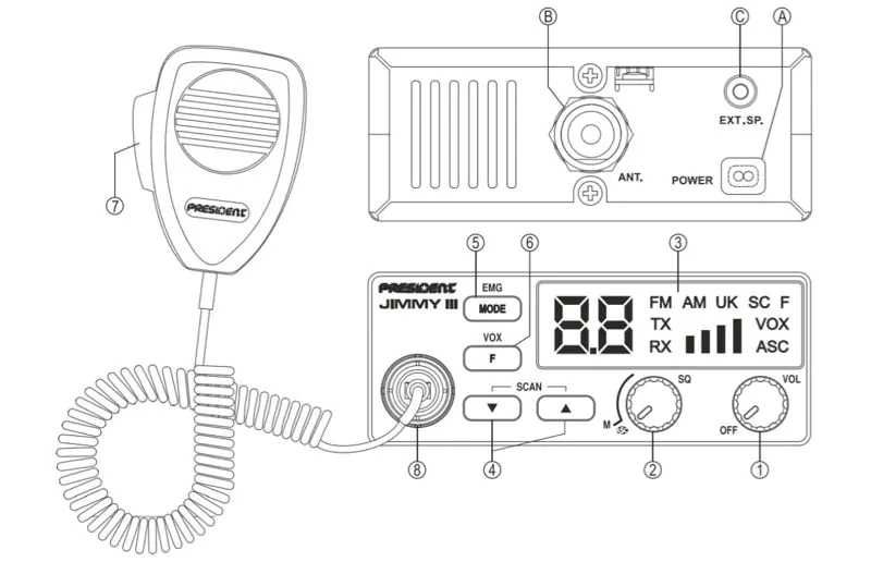 CB RADIO President Jimmy 3 III 12V ASC BUS TIR Kielce montaż sprzedaż