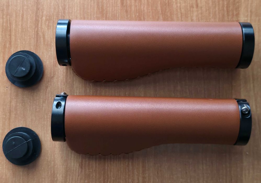 Ergonomiczne gripy - uchwyty rowerowe ekoskóra brązowe  – NOWE