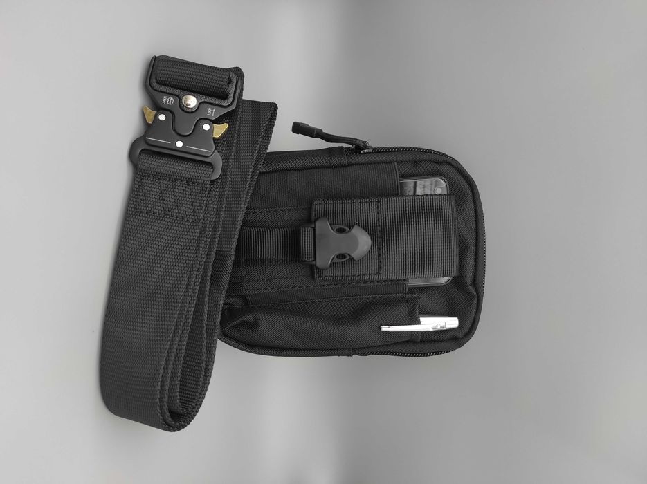 Czarny Zestaw Nerka + Pas Metalowa Klamra Wojskowy Taktyczny