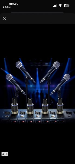 Bezprzewodowy System XLR 5.8GHz LEKATO Nadajnik Odbiornik Mikrofon 4Ch
