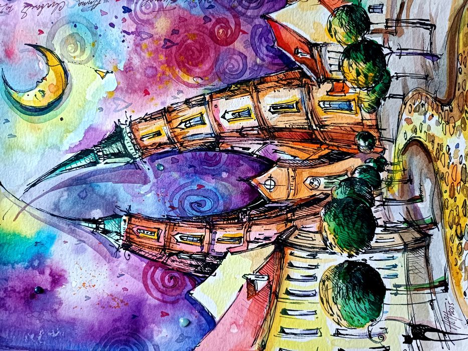 Ostrów Tumski Wrocław akwarela oryginał rysunek szkic Art