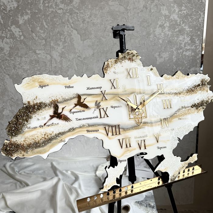 Годинник карта України 100см. , ідея для подарунку, часы из смолы