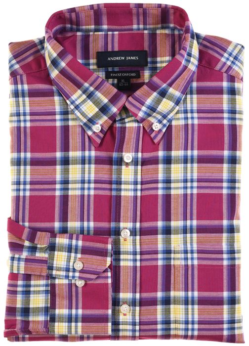 ANDREW JAMES malinowa koszula męska w kratkę FINEST OXFORD XL k 43 44