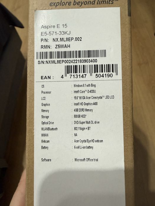 Laptop Acer Aspire E15 | i3 | 4GB RAM | 500GB | Pudełko | Stan BDB