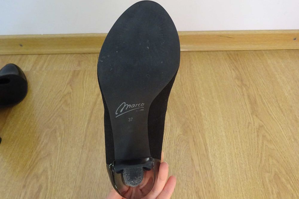 Czółenka czarne skórzane na obcasie rozmiar 38, obcas 8,5 cm