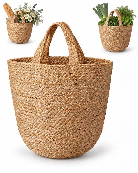 Koszyk Jutowy Pleciony Torba Zakupowa Plażowa Boho z Uchwytami 30x15x28 cm